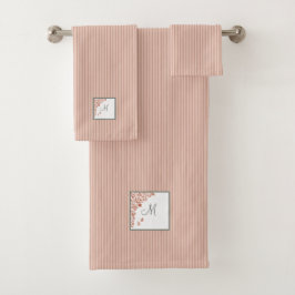 Dusty Peach Stripe Terracotta Butterfly Monogramm Badhandtuch Set