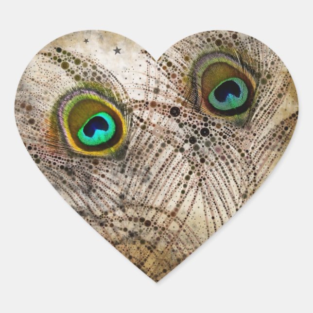 Dusty Peacock Feathers Heart Stickers (Vorderseite)