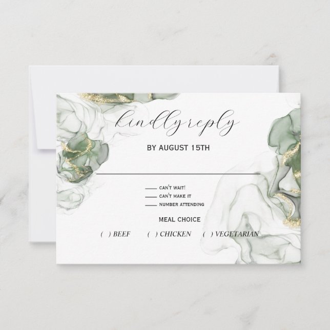 Dusty Pine Green und Charcoal RSVP Card (Vorderseite)