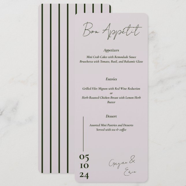 Dusty Pink and green Letter Wedding Menü Menükarte (Vorne/Hinten)