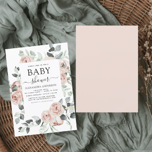 Dusty Pink Baby Dusche Blumengrün Einladung