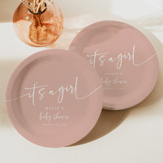 Dusty Pink Baby Shower Paper Plate Modern Girl Pappteller