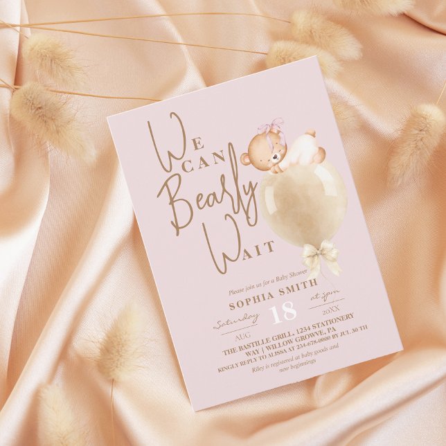 Dusty Pink Bear Balloon Baby Shower Einladung (Von Creator hochgeladen)