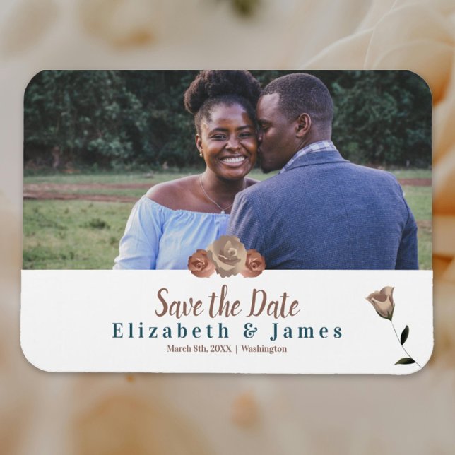 Dusty Pink, Beige Rose speichern das Datumsfenster Magnet (Simple Couple's Engagement Magnet Save the Date for Wedding Botanical Roses Beige Teal)