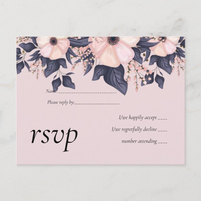 Dusty Pink Blue Floral Wedding Budget Einladungspostkarte (Vorderseite)