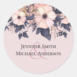 Dusty Pink Blue Floral Wedding Budget Runder Aufkleber