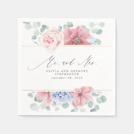 Dusty Pink Blue Flowers Elegant Botanical Mr. & Mr Serviette