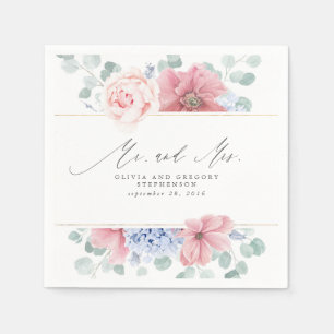 Dusty Pink Blue Flowers Elegant Botanical Mr. & Mr Serviette
