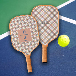 Dusty Pink Blue Plaid Custom Initials Pickleball Schläger