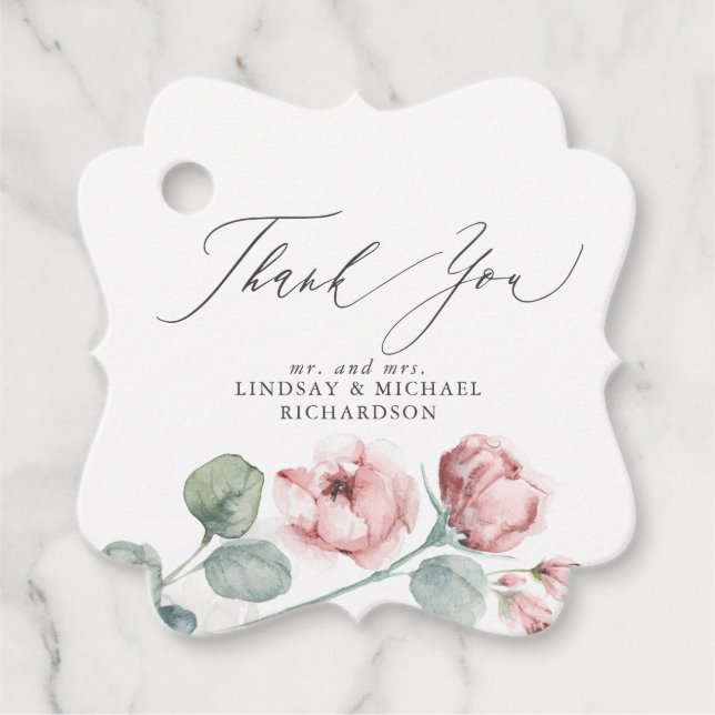 Dusty Pink Blume Elegant Wedding Vielen Dank Geschenkanhänger (Vorderseite)
