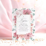Dusty Pink Blume Elegante Girls Taufe Einladung<br><div class="desc">Dusty Rose Blumen romantische Taufe Einladungen</div>
