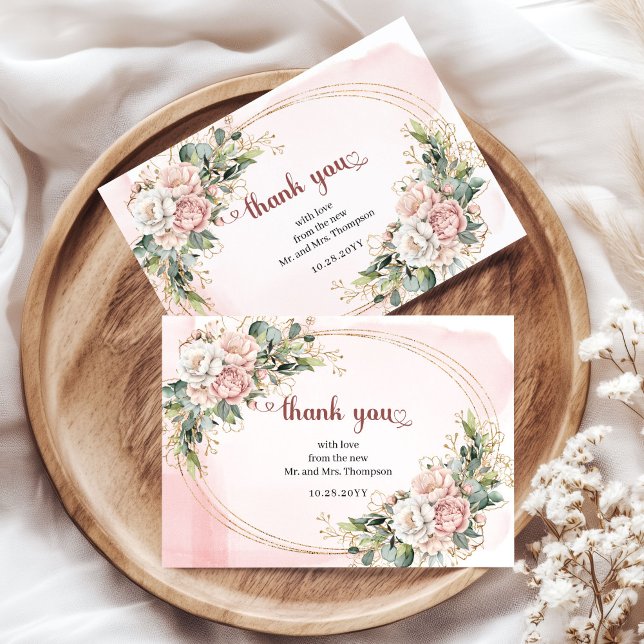 Dusty Pink Blumen Eukalyptus Hochzeit Danke  (Dusty Pink Flowers Eucalyptus Wedding Thank You Card)