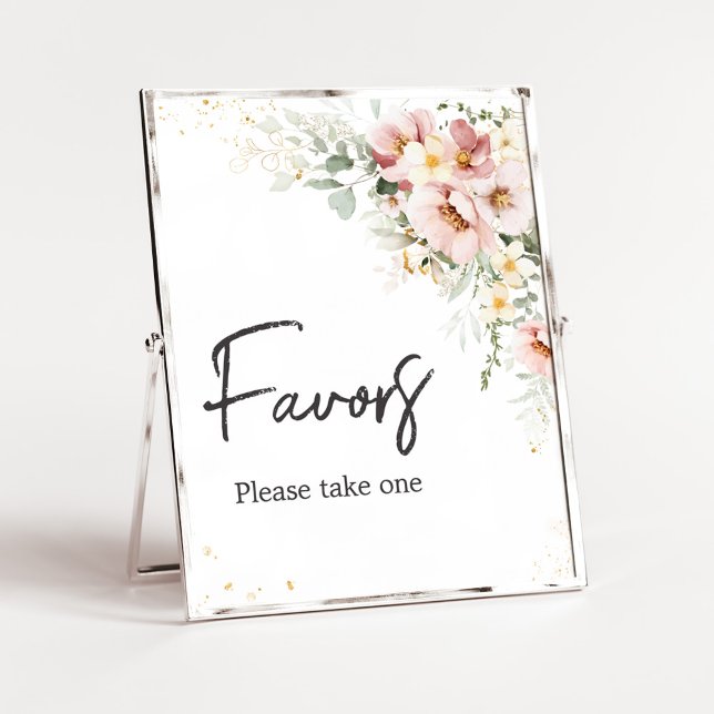Dusty Pink Blumengrün Kinderdusche Favoriten Poster (Dusty Pink Floral Baby Shower Favors Sign)