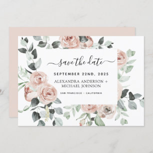 Dusty Pink Blumengrün Save the Date Einladung