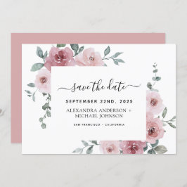 Dusty Pink Blumengrün Save the Date Invitati Einladung