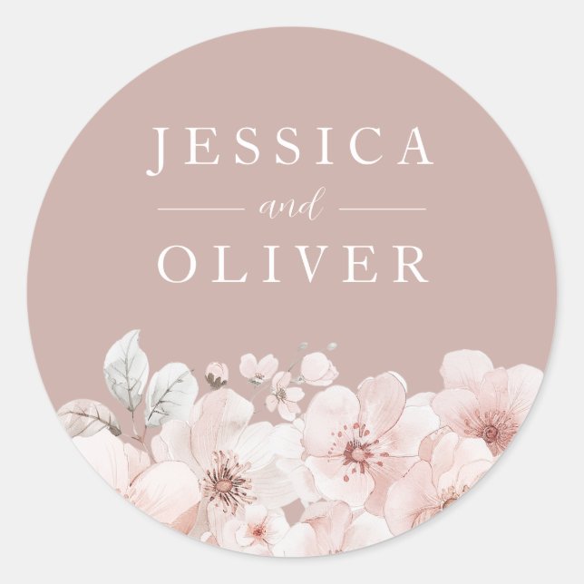 Dusty Pink & Blush Blues Alle Jahreszeiten Hochzei Runder Aufkleber (Vorderseite)