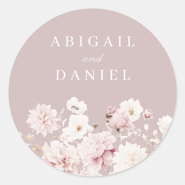 Dusty Pink Blush Garden Bloral Wedding Runder Aufkleber (Vorderseite)