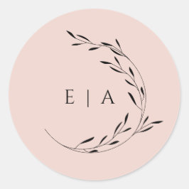 Dusty Pink Blush Minimal Initials Wreath Large Runder Aufkleber
