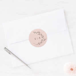 Dusty Pink Blush Minimal Monogramm Kronenumschlag Runder Aufkleber