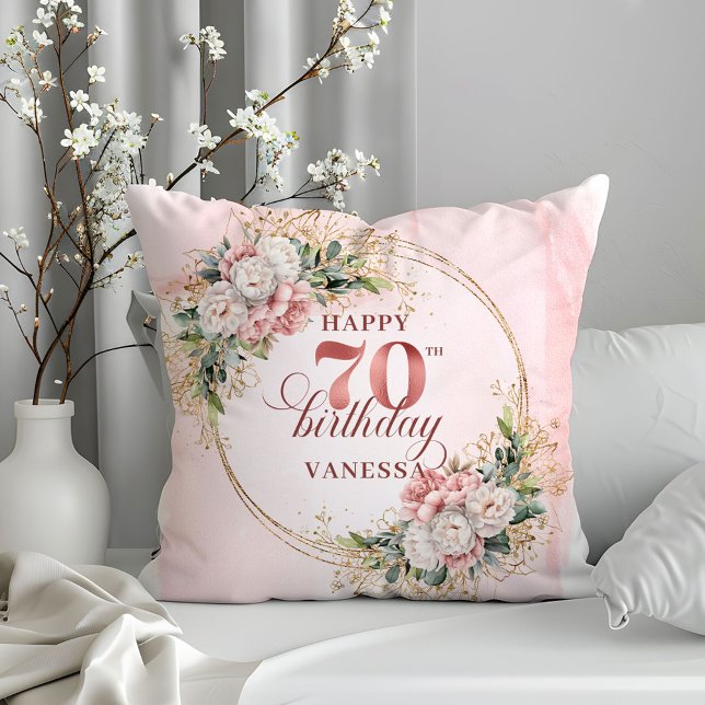 Dusty Pink Bohemian Floral Pillow 70th Birthday  Kissen (Dusty Pink Bohemian Floral Pillow 70th Birthday Pillow)