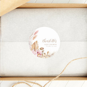 Dusty Pink Bohemisch Pampas Grass   Babydusche Runder Aufkleber