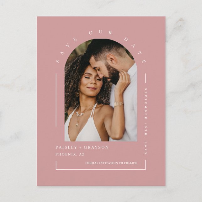 Dusty Pink Boho Arch Foto QR Code Gerettet Unser D Postkarte (Vorderseite)