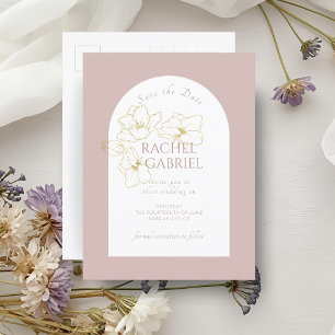 Dusty Pink Boho Arch Gold Floral Wedding Postkarte