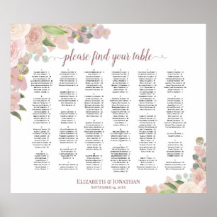 Dusty Pink Boho Bloral Alphabetische Sitztabelle Poster