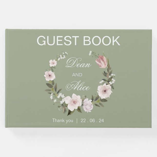 Dusty Pink Boho Blumenfarben Pastel Hochzeit Gästebuch (Vorderseite)