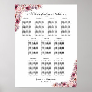 Dusty Pink Boho Floral 10 Tische Hochzeitssitze Poster