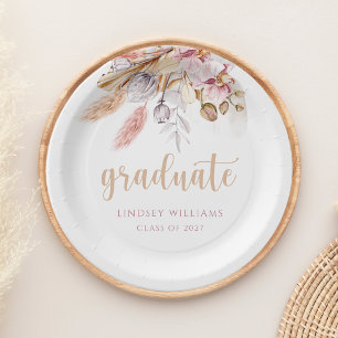 Dusty Pink Boho Floral Pampas Grass Abschluss Pappteller