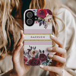 Dusty Pink Boho Floral Stripe Monogramm iPhone 16 Hülle<br><div class="desc">Benutzerdefinierte mit Monogramm Telefonfälle personalisiert mit Ihrem Namen oder anderen Texten. Dieses trendige Boho-Design besticht durch eine florale Wasserfarbe in rustikalen Herbstfarben auf einem staubigen lila rosa und weiß gestreiften Hintergrund mit Imitaten goldenen Folienakzent. Verwenden Sie die Designtools, um eine beliebige Hintergrundfarbe auszuwählen, Textfarben und Schriftartes zu ändern oder eigene...</div>