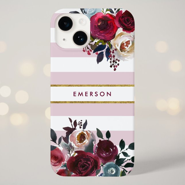 Dusty Pink Boho Floral Stripe Monogramm Case-Mate iPhone Hülle (Von Creator hochgeladen)