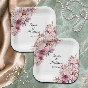 Dusty Pink Boho Floral Wedding Pappteller
