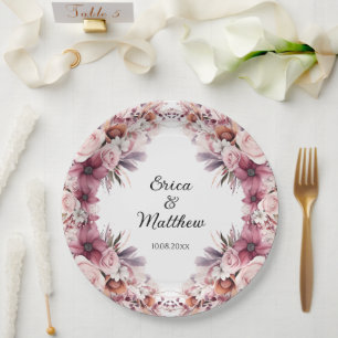 Dusty Pink Boho Floral Wedding Pappteller