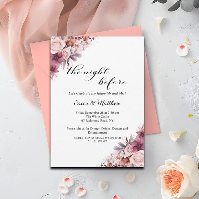 Dusty Pink Boho Floral Wedding Probe Dinner Einladung (Von Creator hochgeladen)
