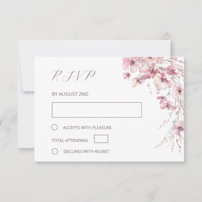 Dusty Pink Boho Floral Wedding RSVP Karte (Vorderseite)