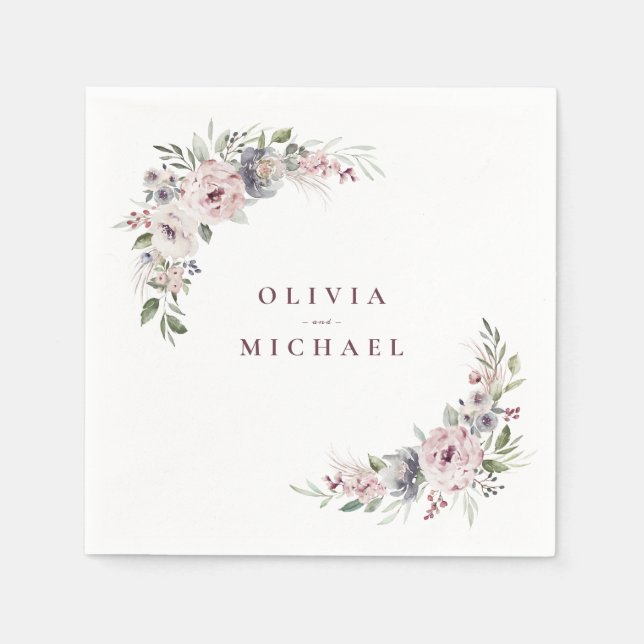 Dusty pink boho florale rustikale Hochzeit Serviette (Vorderseite)