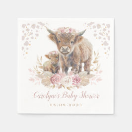 Dusty Pink Boho Highland Cow Girl Babydusche Serviette