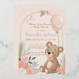 Dusty Pink Boho Teddy Bear Balloon Baby Folieneinladung