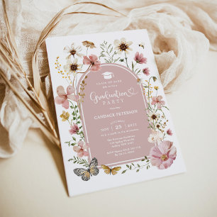 Dusty Pink Boho Wildblume Graduation Party Einladung