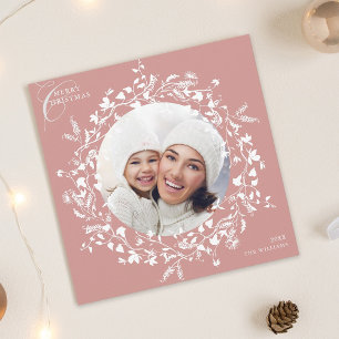 Dusty Pink Boho Wildblume Weihnachts Foto Square Feiertagskarte