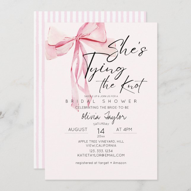 Dusty Pink Bow Sie bindet das Brautparty des Knote Einladung (Vorne/Hinten)