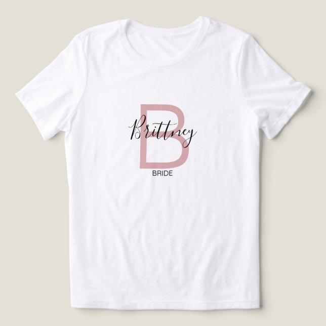 Dusty Pink Bride Monogram Tri-Blend Shirt (Design Vorderseite)