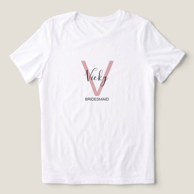 Dusty Pink Bridesmaid Monogram Tri-Blend Shirt (Design Vorderseite)