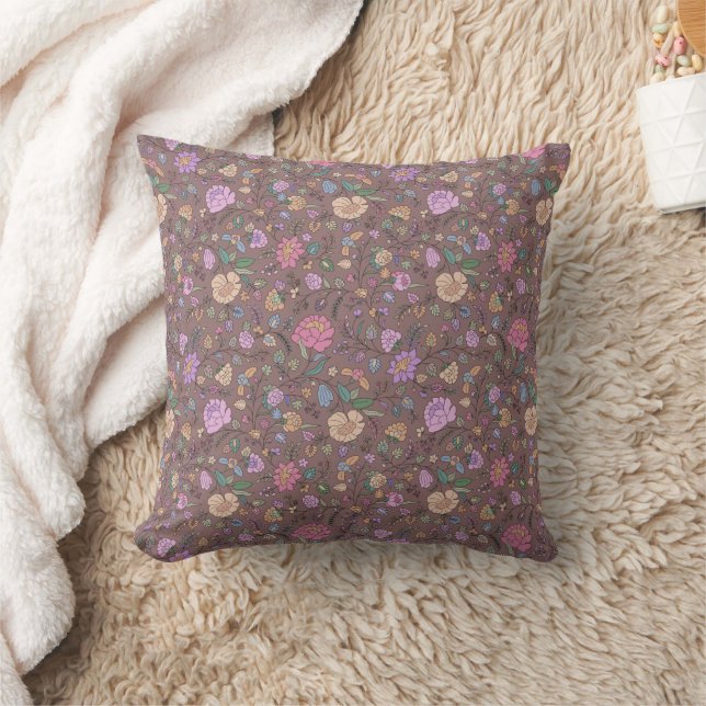 Dusty Pink Brown Beige Whimsisfarbene Blüte Kissen (Decke)