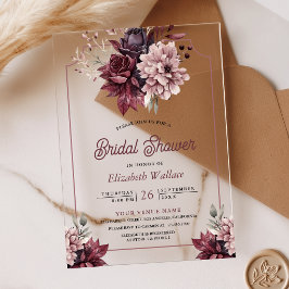 Dusty Pink Burgundy Floral Bridal Shower Acryleinladungen