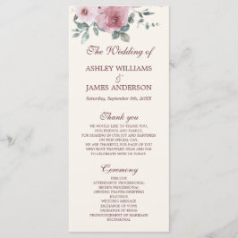 Dusty Pink Burgundy Floral Ivory Wedding Programm