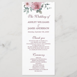 Dusty Pink Burgundy Floral Wedding Program Programm