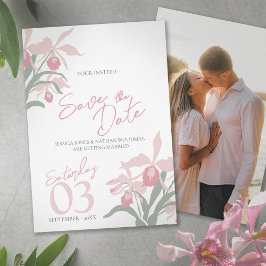 Dusty pink cattleya orchid floral custom photo save the date